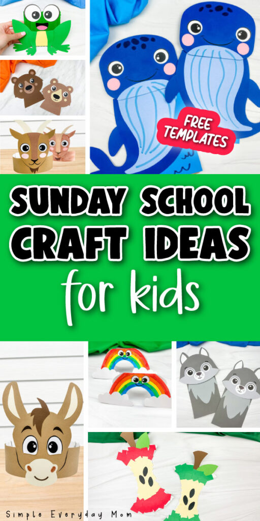 kids' craft image collage with the words Sunday School craft ideas for kids