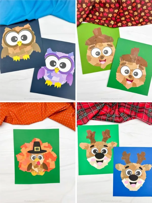 collage of torn paper crafts for kids