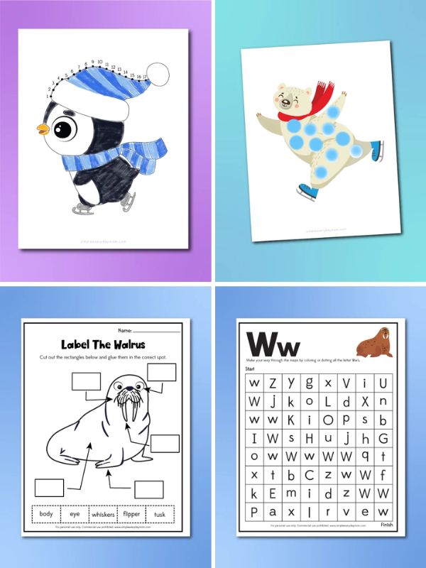 collage of winter activities for kindergarten