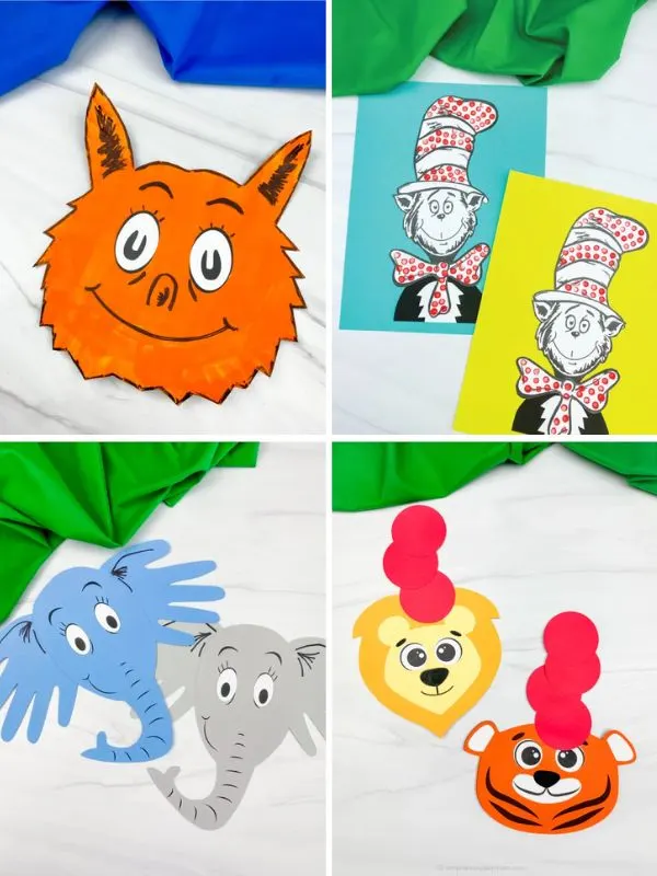 collage of Dr. Seuss Preschool crafts
