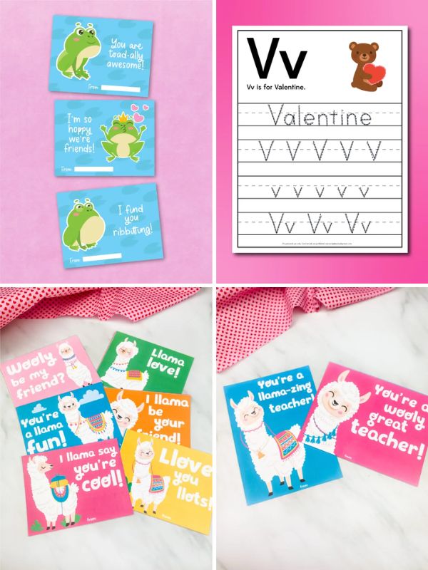 collage of valentine's day printables for kids