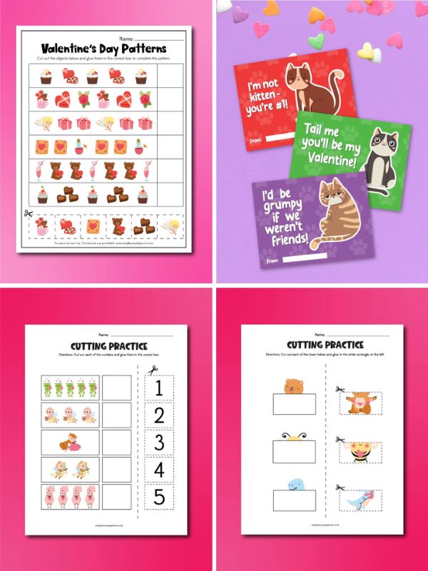 collage of valentines printables for kids