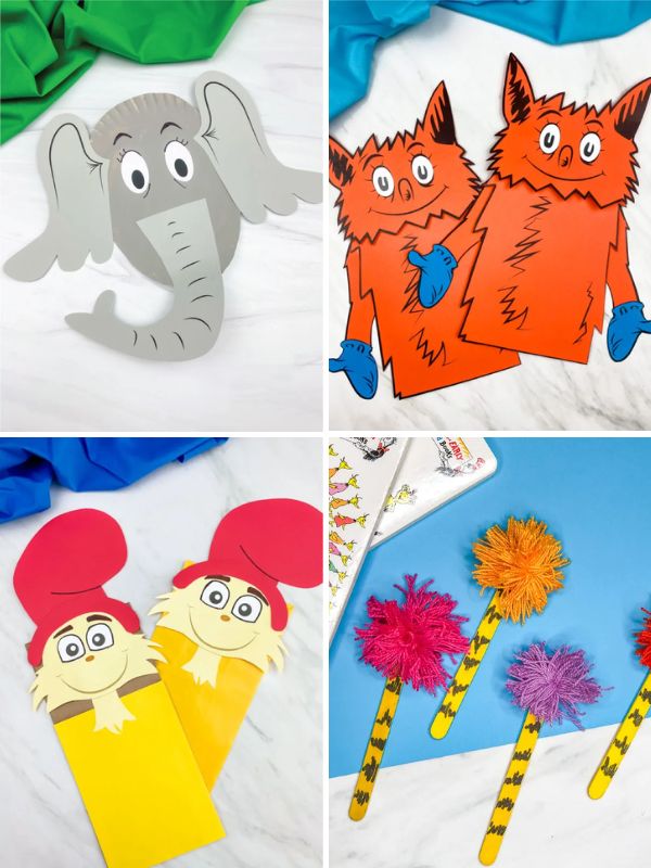 collage of crafts for dr seuss week