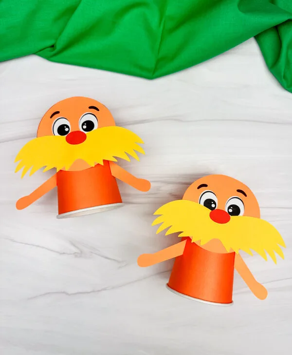 two image of lorax paper cup craft