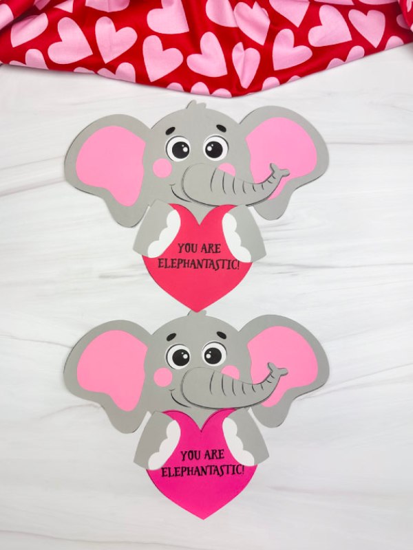 two image of elephant valentine craft top and bottom