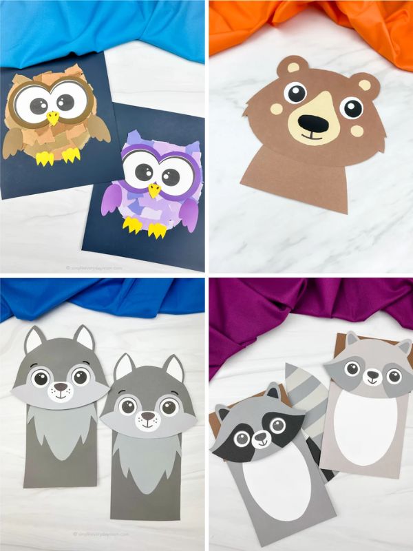 collage of forest animal crafts