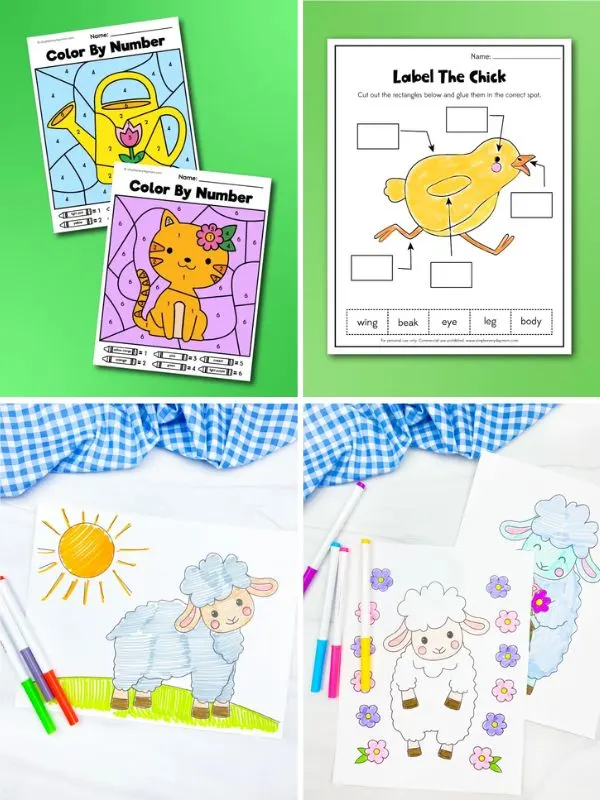 collage of printable spring activities