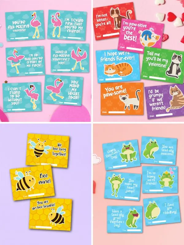 collage of printable valentines card