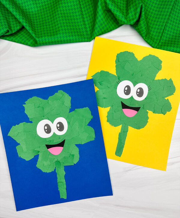 two image of torn paper shamrock craft