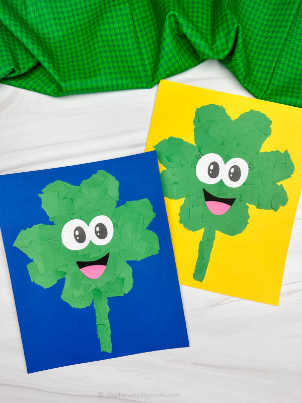 two image of torn paper shamrock craft
