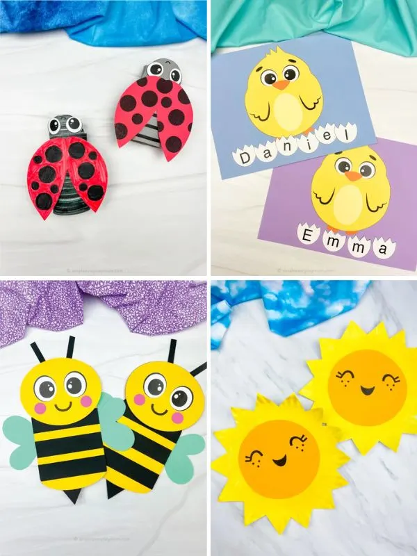 collage of spring printable crafts