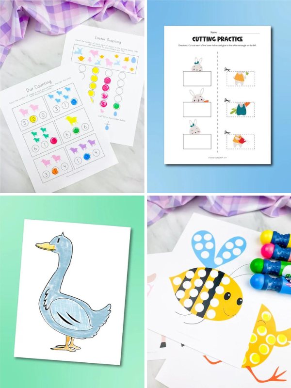 Collage of Easter Printable Activities For Kids