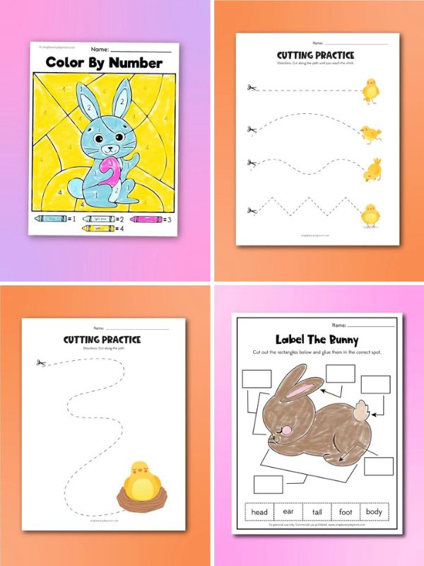 Collage of Free Kindergarten Easter Printables
