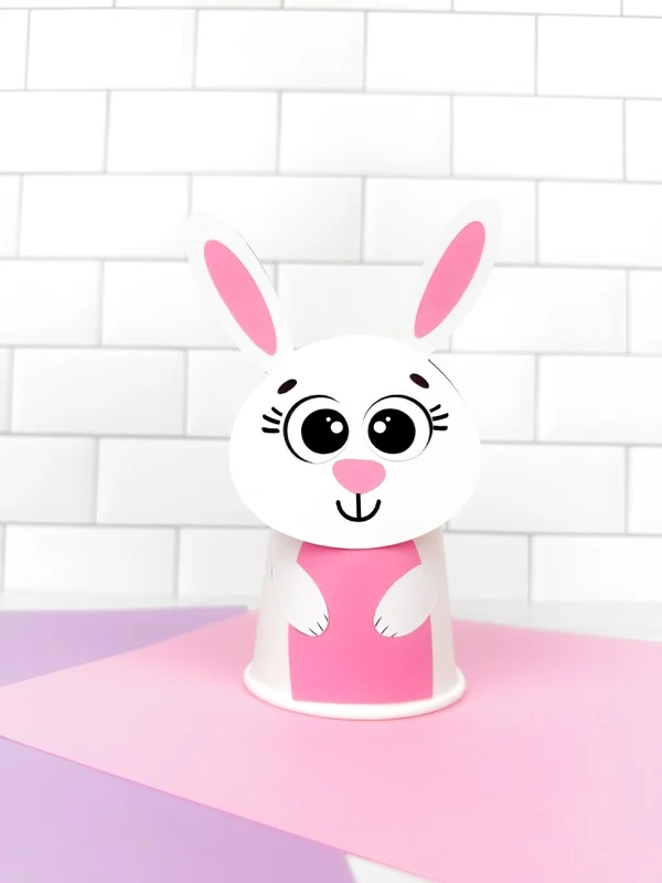 single example of finished Bunny Paper Cup Craft