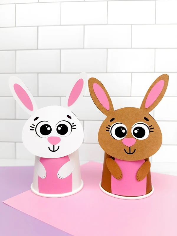 two example of finished Bunny Paper Cup Craft