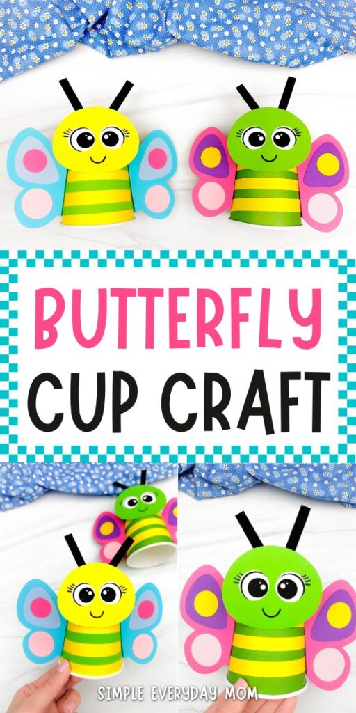 Collage Cover Image of Butterfly Paper Cup Craft with the word Butterfly Cup Craft in the middle