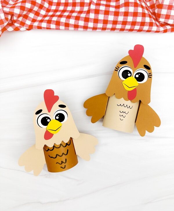 Featured image of two example finished Toilet Paper Roll Chicken Craft
