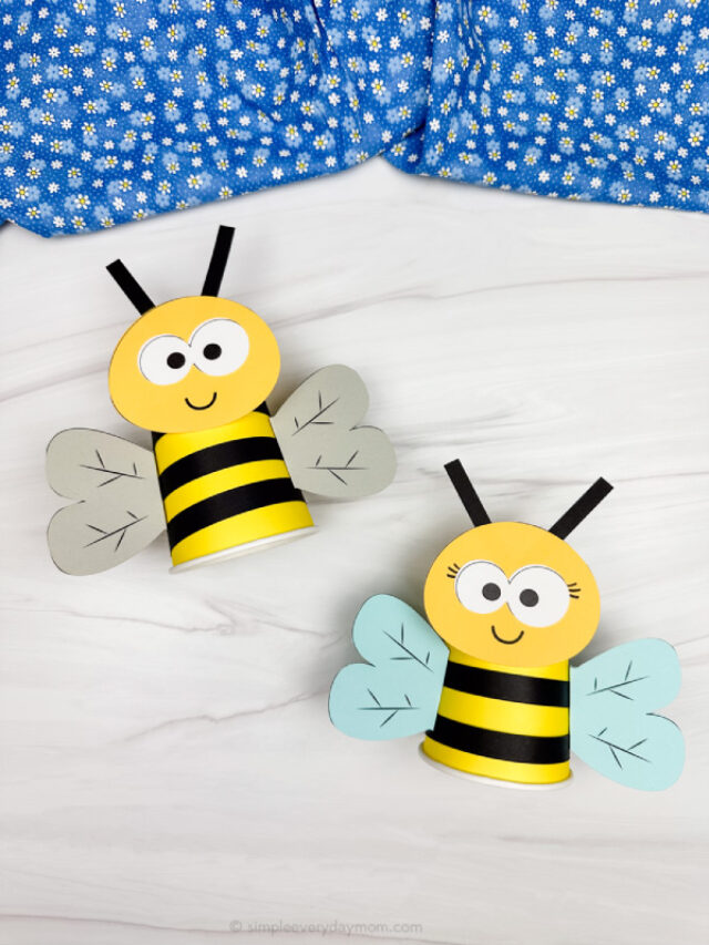 two image of bee paper cup craft