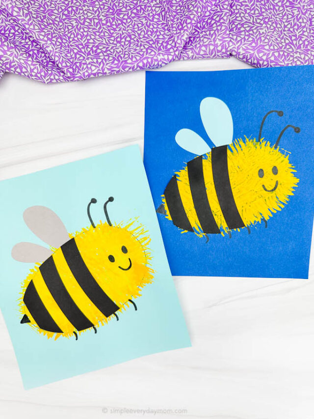 Featured image of two examples of finished Fork Painted Bee Craft