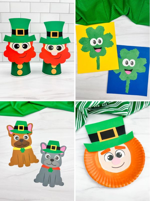 collage of easy diy st patricks day crafts