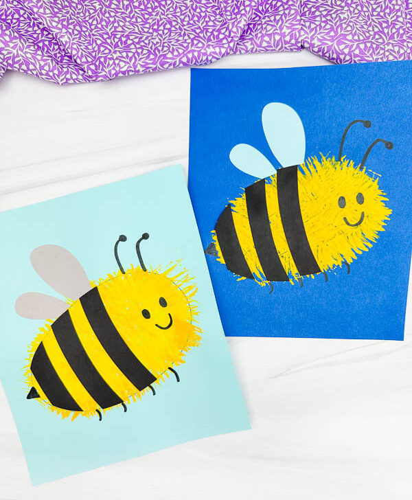 Featured image of two examples of finished Fork Painted Bee Craft