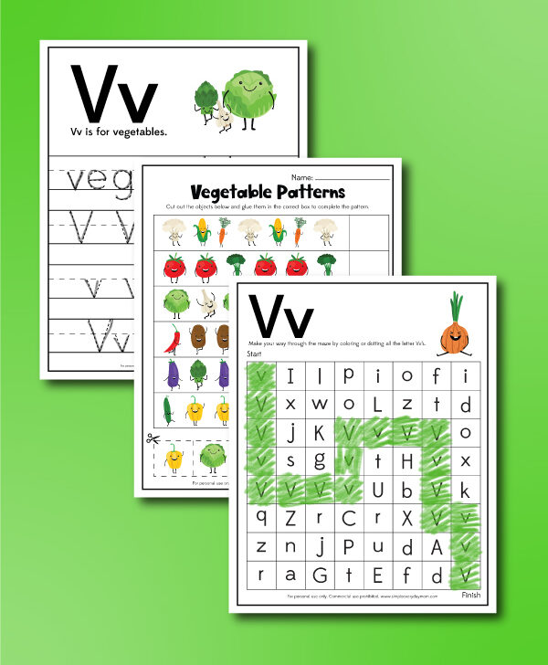 Collage Image of Free Vegetable Wroksheet