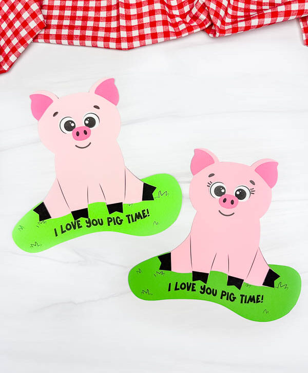 Featured image of two example finished Mother's Day Pig Craft