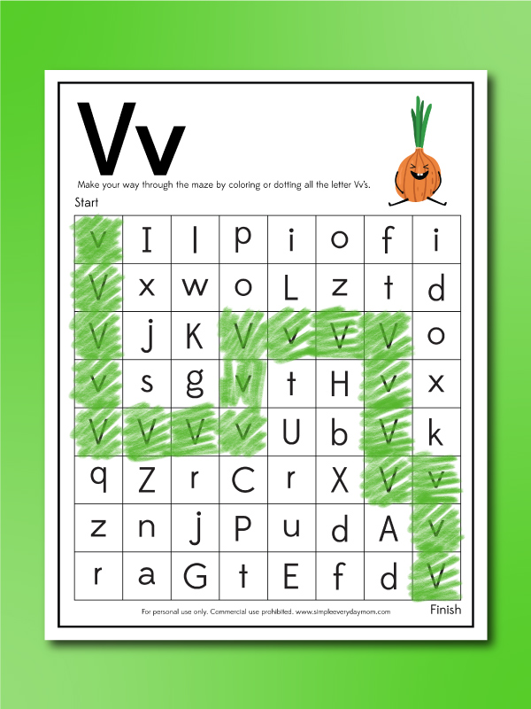Printable Image of Letter V Vegetables Worksheet