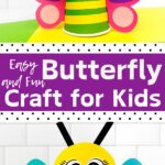 Collage Pinterest Image of Butterfly Paper Cup Craft with the word Easy and Fun Butterfly Craft for Kids in the middle