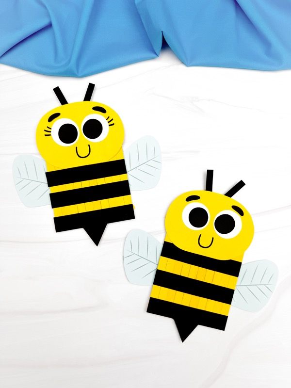 Featured image of two example finished Bee Popsicle Stick Craft