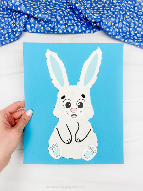 single example of finished torn paper bunny craft