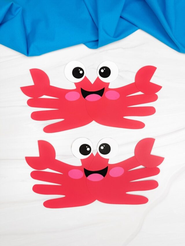 Two finished example of Crab Handprint Craft
