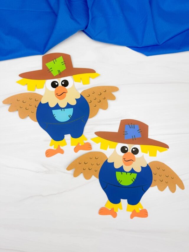 Two finished example of the Chicken Scarecrow Craft