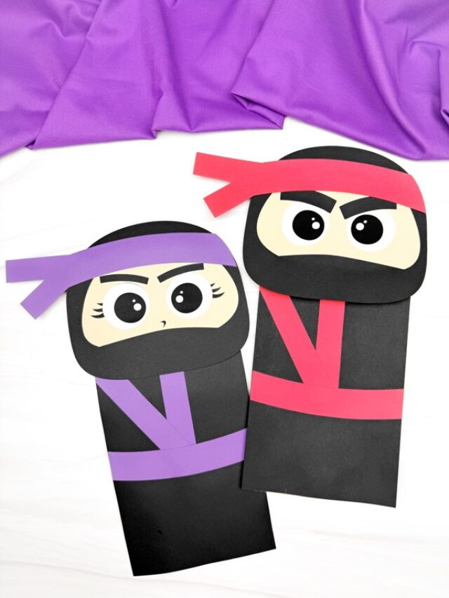 Two finished example of the Ninja Puppet Craft