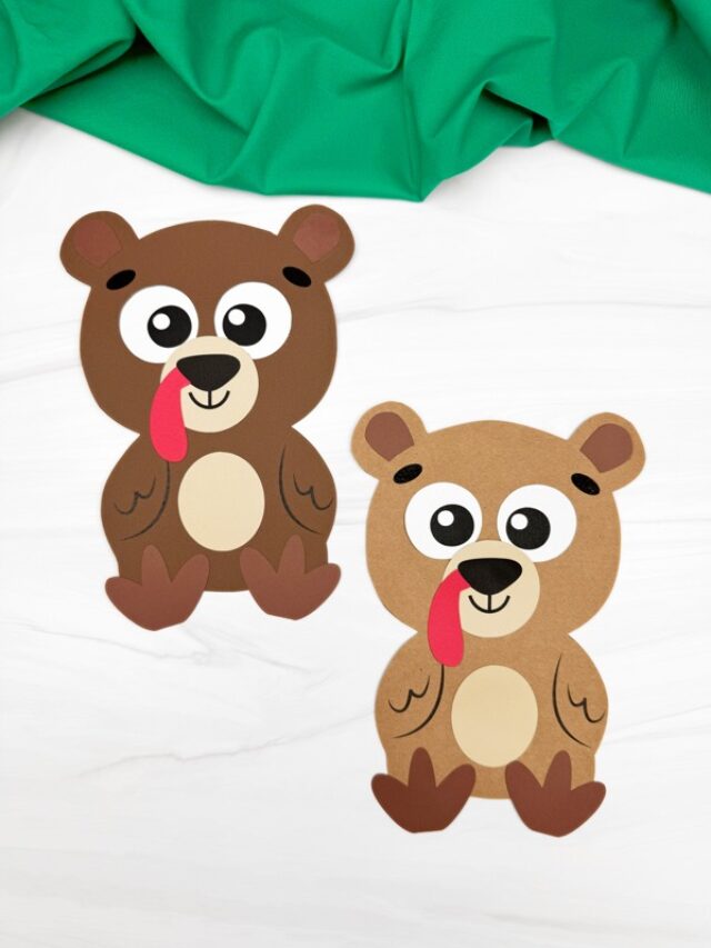 Two finished example of the Turkey Disguise Bear Craft