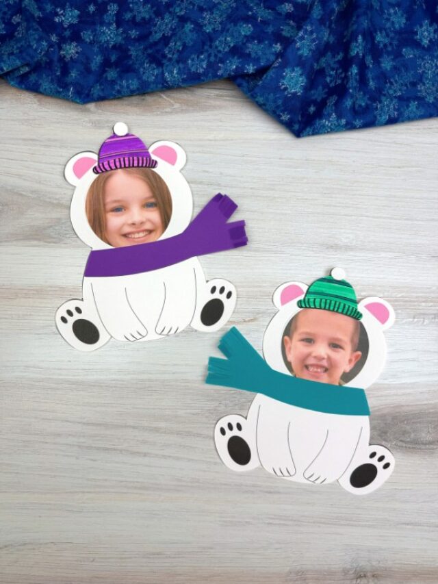 Two finished example of the Polar Bear Photo Craft