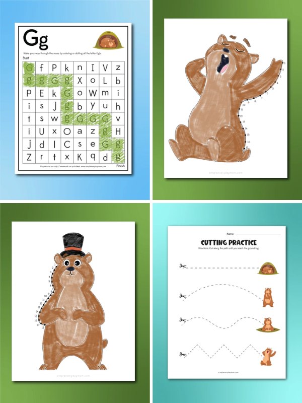 Collage image of the Free Printables For Groundhog Day