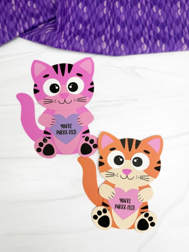 Two finished example of the Cat Valentine Craft