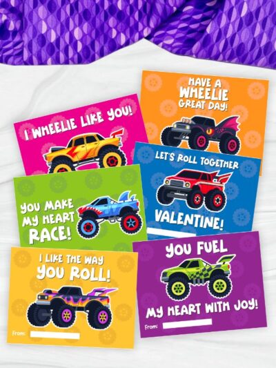 Printable Monster Truck Valentine Cards For Boys