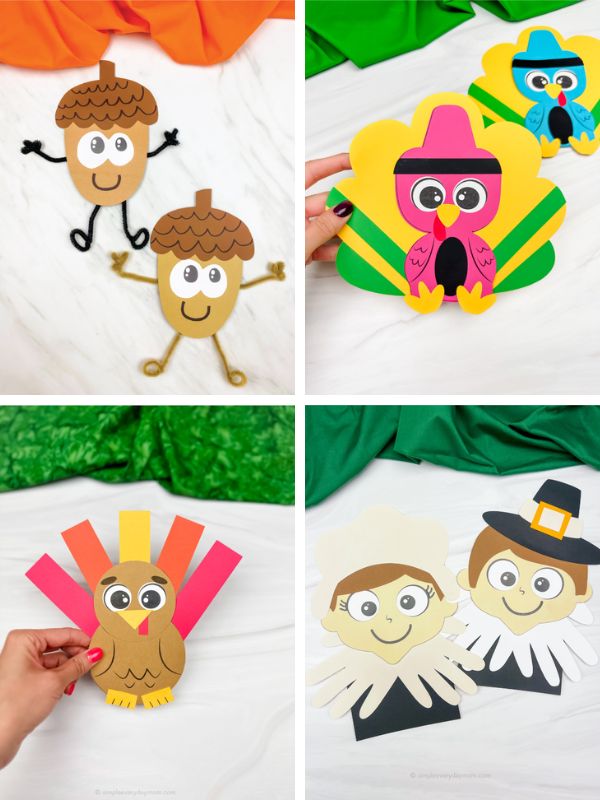collage image of 4 Thanksgiving Kid Crafts