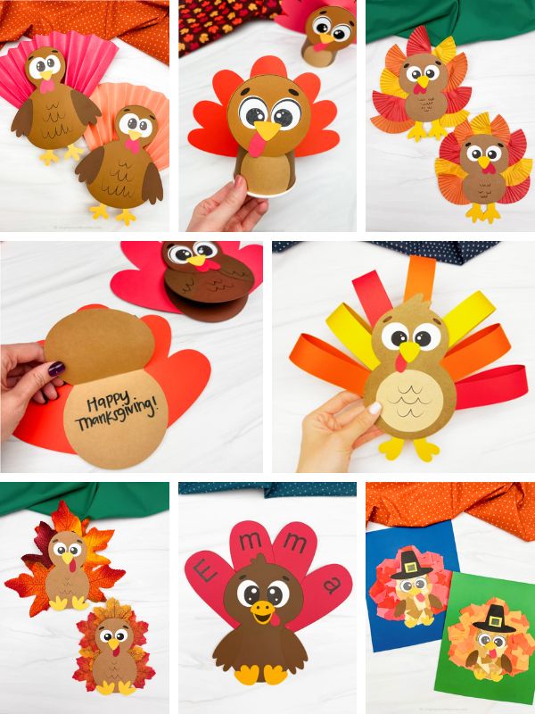 collage image of Thanksgiving Turkey Crafts for Kids