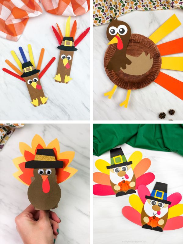 collage image of 4 Thanksgiving Printable Crafts