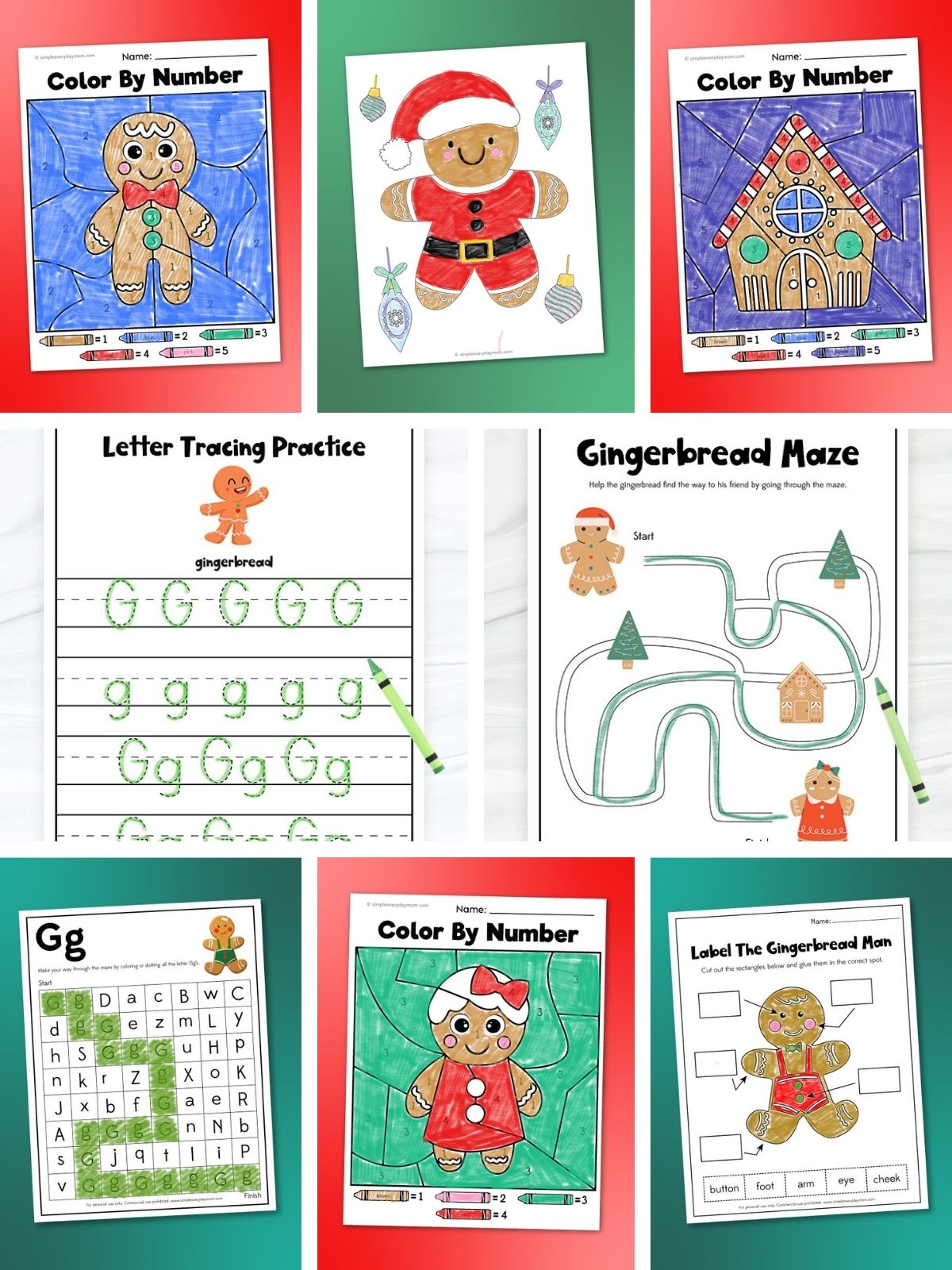 collage image of Gingerbread Man Printables for Kids