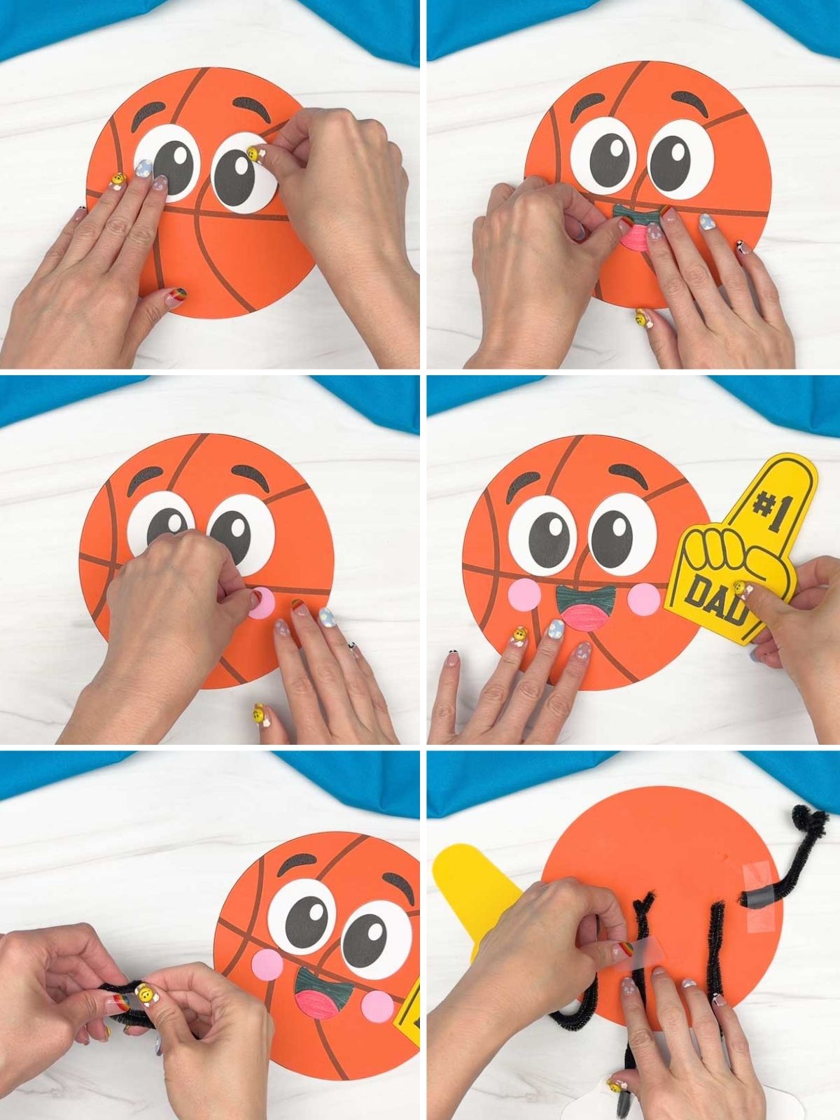 in process photo collage of creating Basketball Father's Day Craft