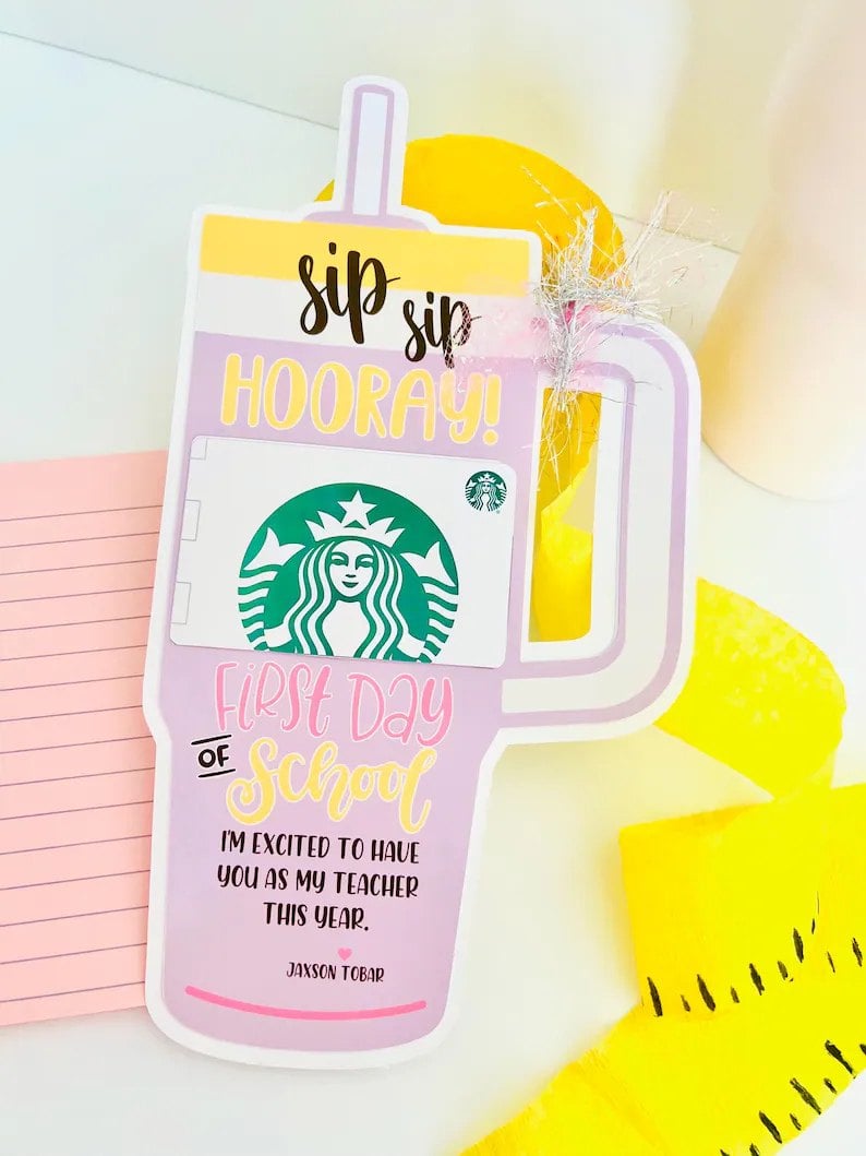 Personalized First Day of School Teacher Gift Cup Card