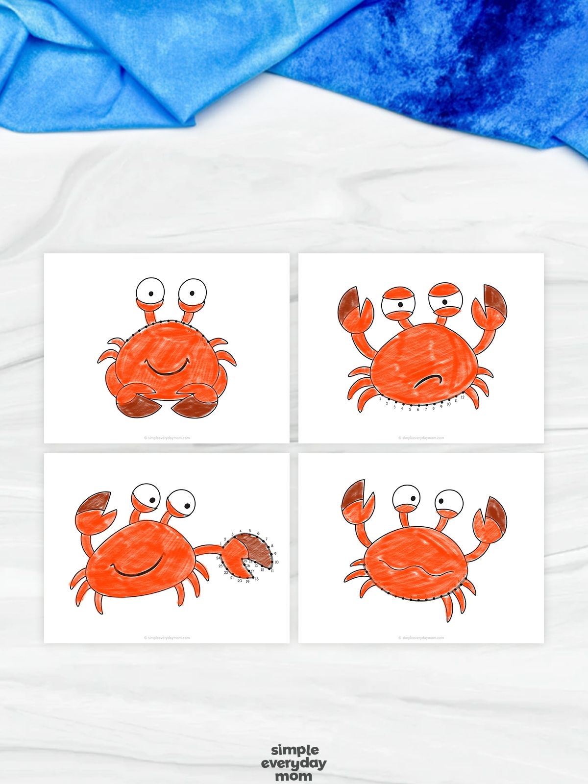 This printable crab dot-to-dot worksheet pack provides multiple fun activities that help preschool and kindergarten students practice counting, number sequencing, and fine motor skills. Children connect the dots to complete different crab illustrations, then color their finished pictures to encourage creativity and hand-eye coordination. Perfect for ocean-themed lessons, summer learning, or marine life units, these engaging worksheets make early math practice both educational and enjoyable.