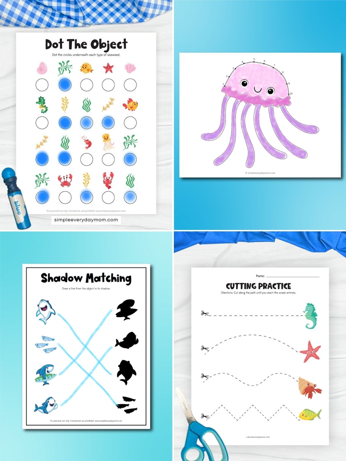 collage image of No-Prep Sea Life Worksheets for Kids