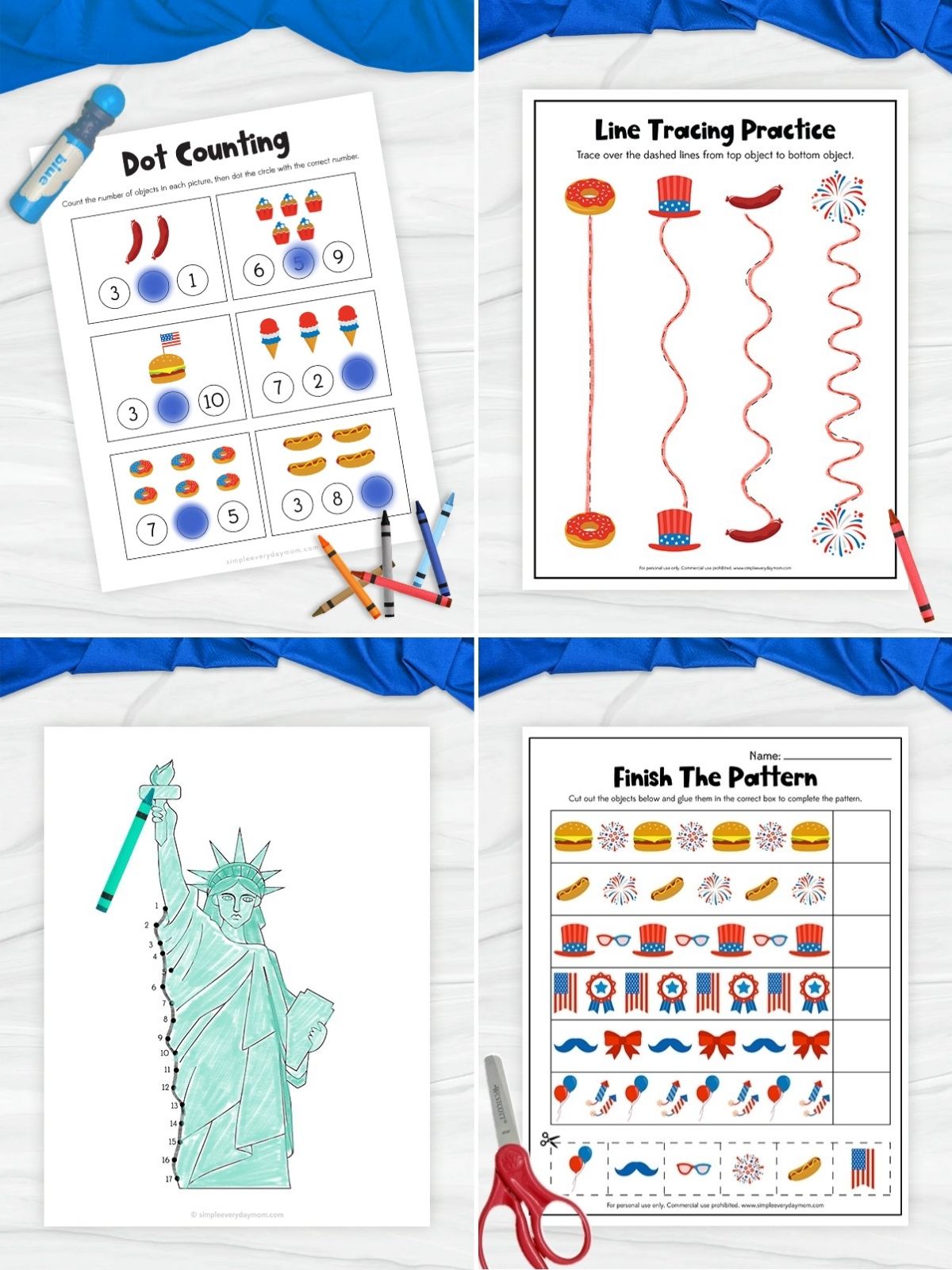 collage image of Patriotic Learning Printables