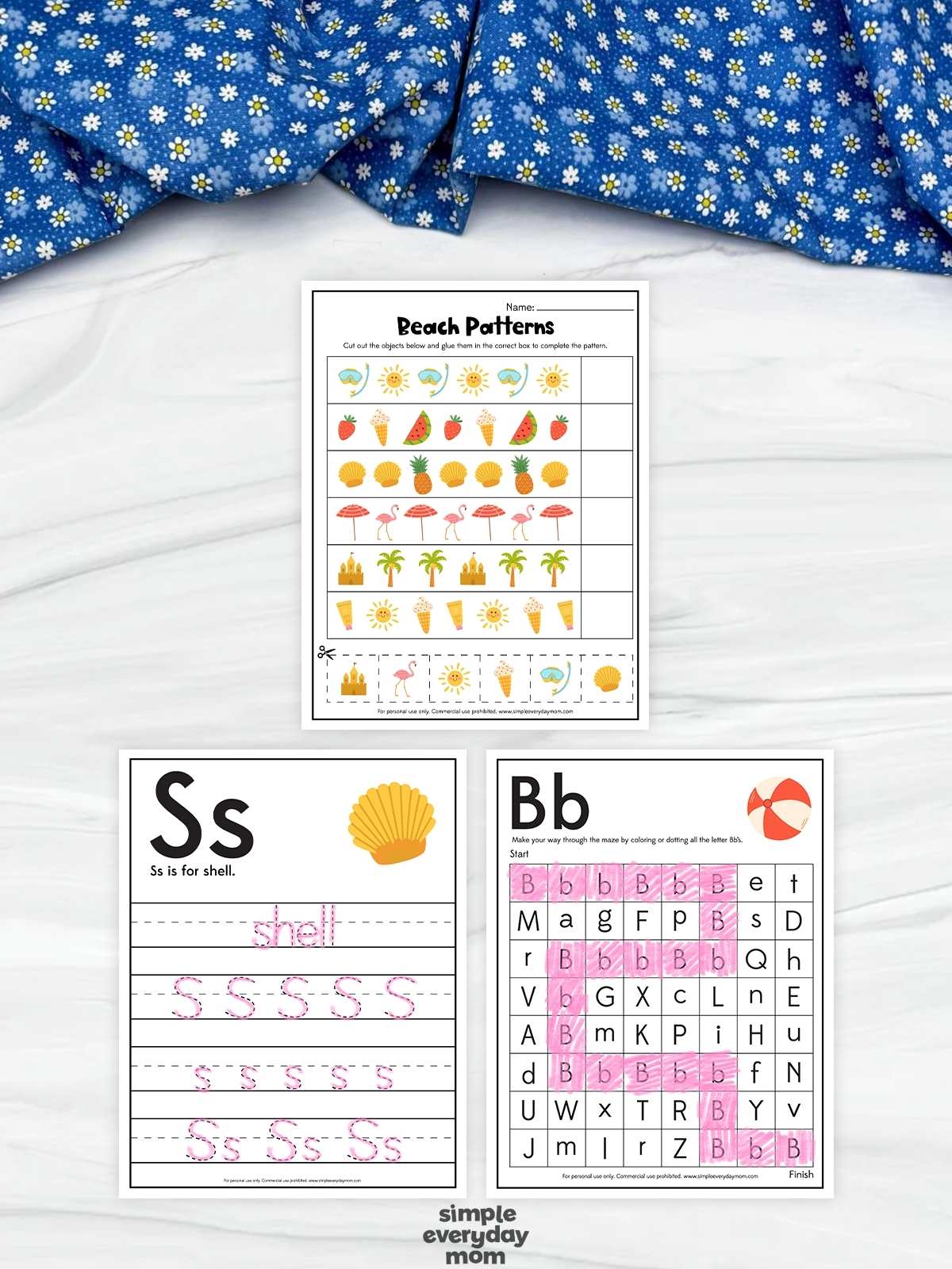 These free printable beach worksheets for kindergarten offer a fun mix of literacy and pattern-recognition activities with a summer theme. Children can practice tracing the letter S, identifying the letter B in a maze, and completing beach-themed patterns using colorful images like shells, beach balls, and palm trees. These engaging worksheets help build early learning skills while keeping young learners excited about educational activities.