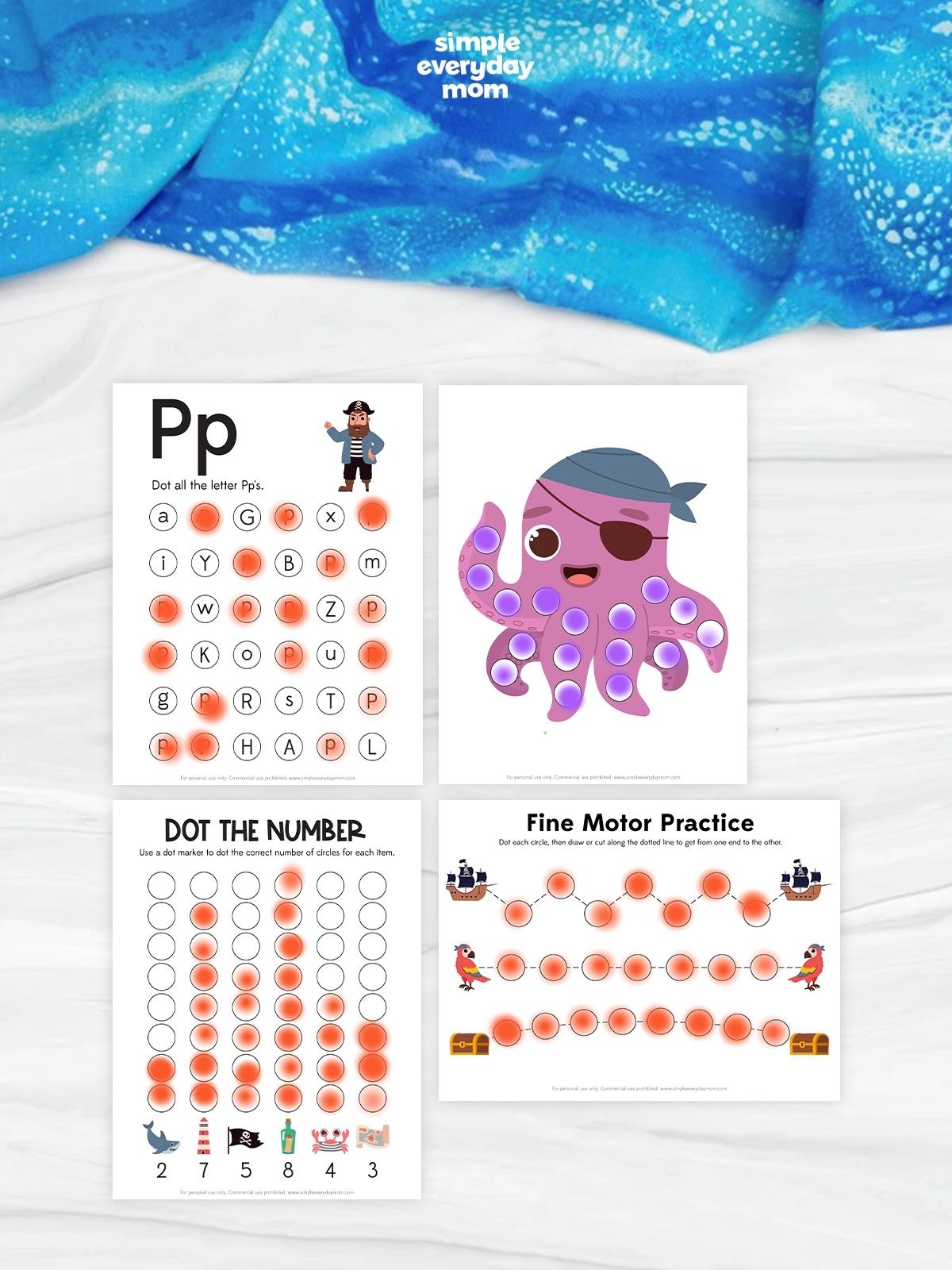 These pirate dot marker worksheets include a variety of engaging activities that help preschool and kindergarten kids build important early learning skills. Children can practice letter recognition, counting, pre-writing, and fine motor control while completing fun pirate-themed pages. They're easy to print and perfect for classrooms, homeschool, centers, or quiet learning time.